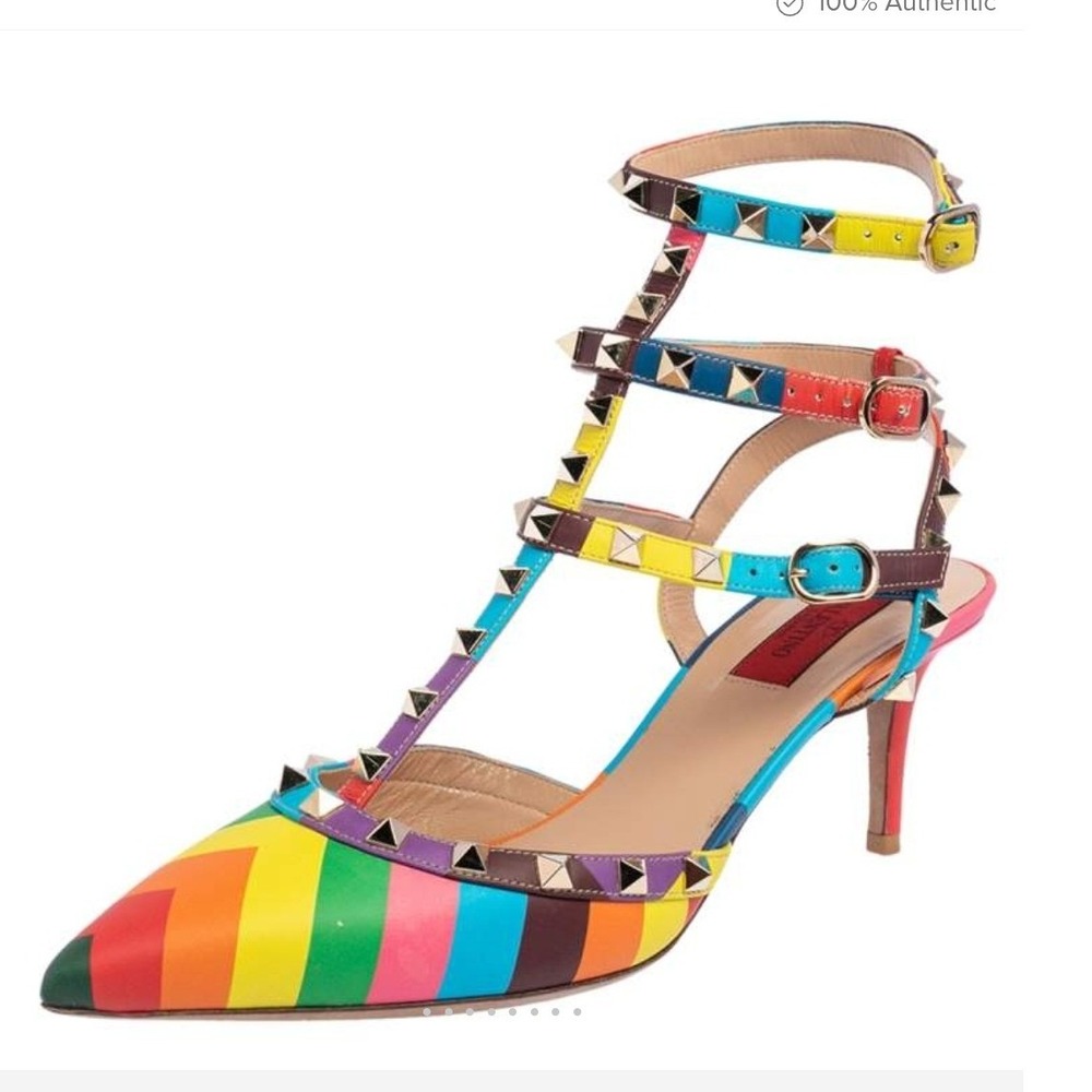 Valentino Garavani Rockstud Multicolor Rainbow Pointed Toe Pumps Heels EU 38